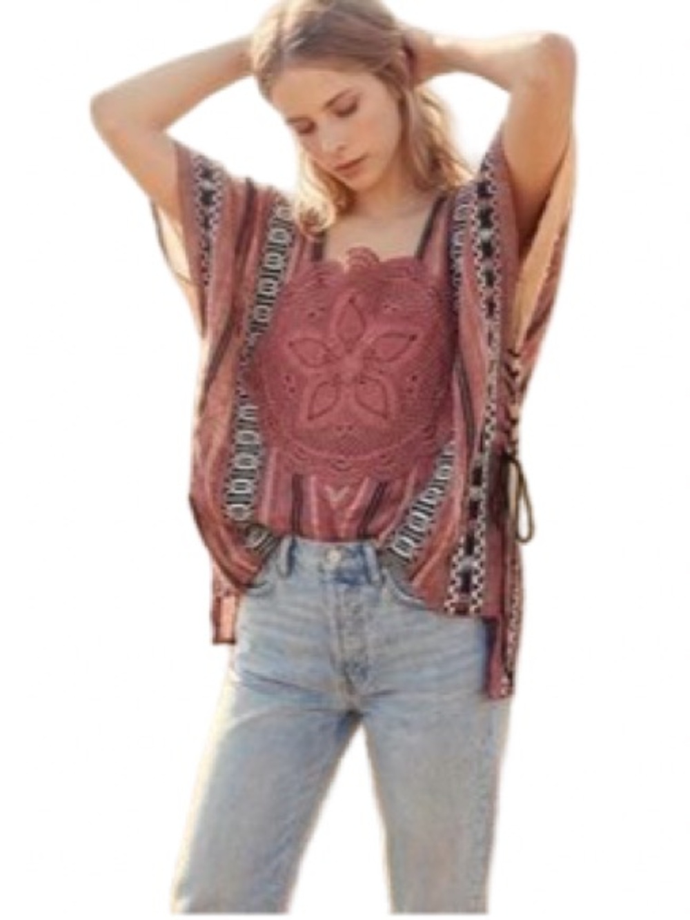 Free People Rust Crochet Panel Striped Tunic - Picture 3 of 11